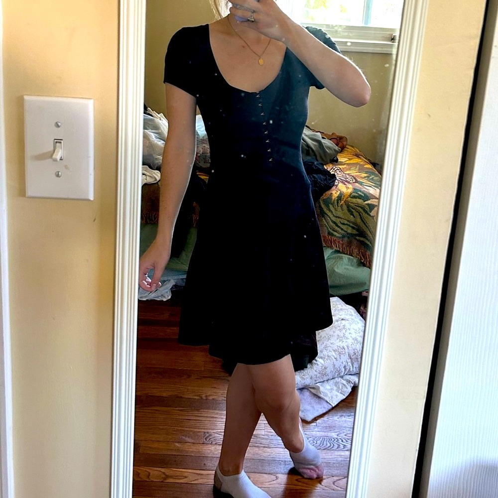 Little Black Dress, 95% cotton with metal clasps, size medium